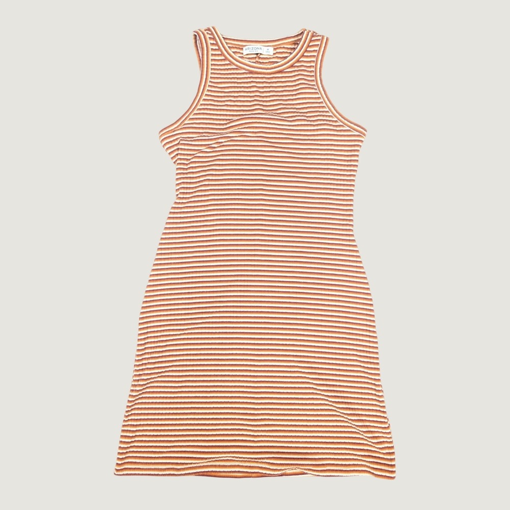 Arizona Jeans Co. Orange White Striped Sleveless Tank Dress Women's Size Medium